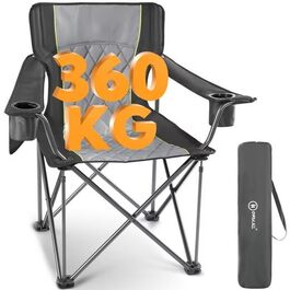 Складане крісло для кемпінгу Homecall XXL: посилене, до 360 кг, з високою спинкою та м'якою оббивкою, чорне