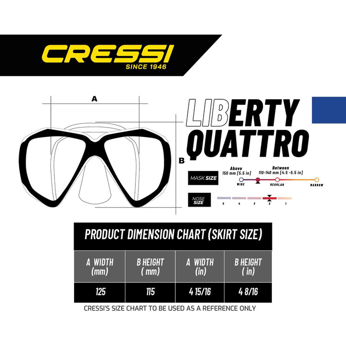 Маска для снорклінгу Cressi Liberty Quattro - унісекс, чорний/сапфіровий/срібний