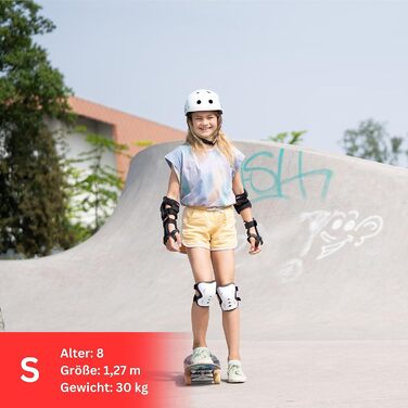 Набір захисту для скейтборду SKATEWIZ 6 в 1 для підлітків і дорослих, німецький виробник, білі: наколінники, налокітники, захист зап'ясть, розмір M