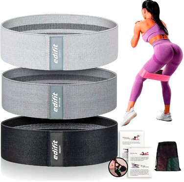 Еспандери Edifit Fitnessbänder 3 рівня опору для фітнесу, йоги, пілатесу (чорний, сірий, світло-сірий)