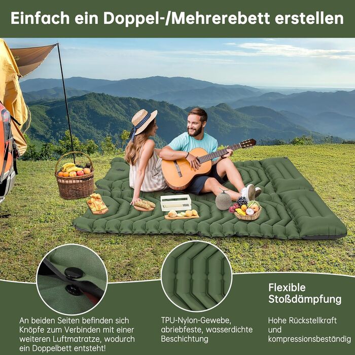 Килимок для кемпінгу Hausprofi Isomatte: ультралегкий надувний килимок з насосом та подушкою, для туризму, пляжу, відпочинку на природі, армійного кольору