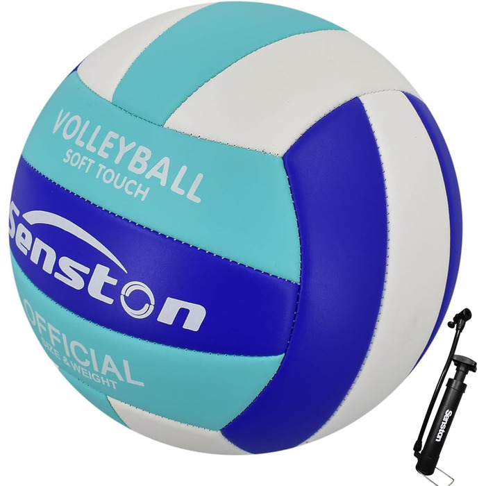 Волейбольний м'яч Senston, розмір 5, водовідштовхуючий, з насосом, для пляжу та басейну (Світло-блакитний)