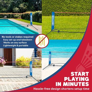 Набір для бадмінтону Boulder Portable - для тенісу, софт-тенісу, піклбол, дитячий волейбол. Легкий монтаж, нейлонова сітка з опорами (синьо-червоний, 5.18 м)