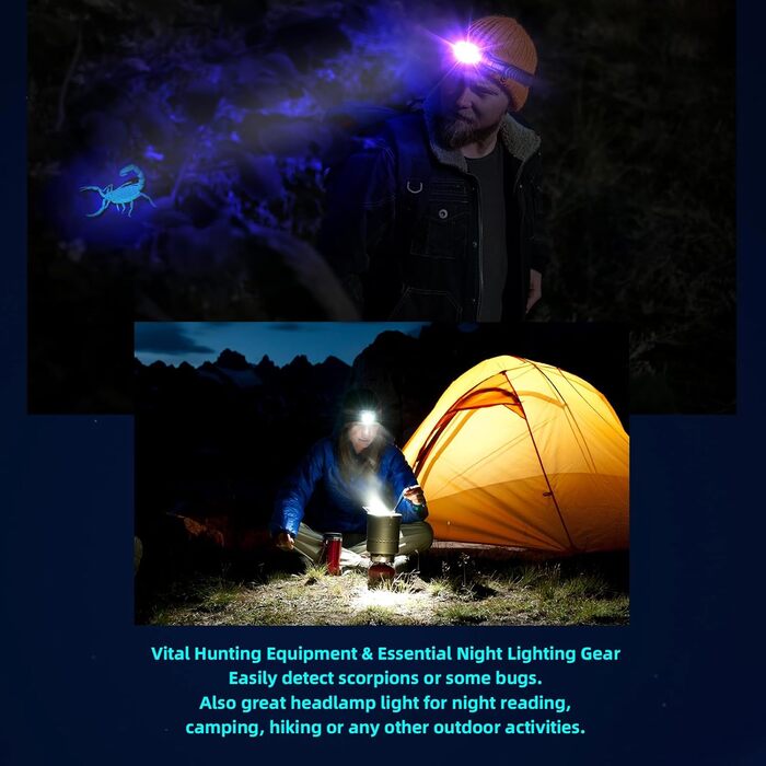 COSOOS LED налобний ліхтар з USB зарядкою, чорним світлом, водонепроникний, для дітей, активного відпочинку, бігу, прогулянок з собакою, 2 шт.