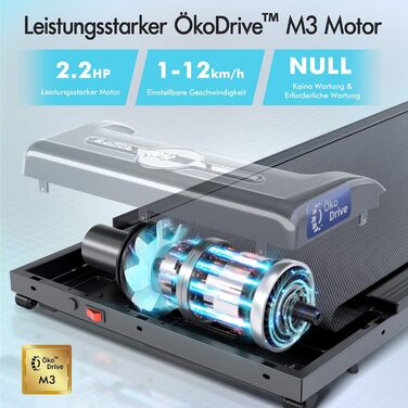 BLACK LORD Intelligentes Gehpad 2-в-1: бігове полотно під стіл для дому та офісу, портативний тренажер для ходьби та бігу з додатком та пультом, запис даних про фітнес SL9H - Чорний (з ручками)