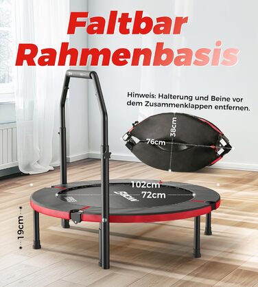 Міні-батут BCAN для дому, 102 см, складний, для дорослих, з регульованою ручкою, вантажопідйомність 150 кг, для фітнесу та тренувань вдома