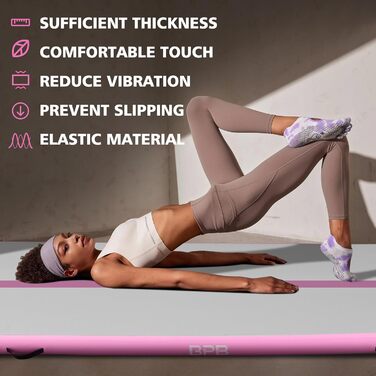 Гімнастичний надувний мат для перекидання BPB з електричним насосом. 10 футів. Килимок для тренувань, гімнастики, йоги, пляжного відпочинку. Рожевий.