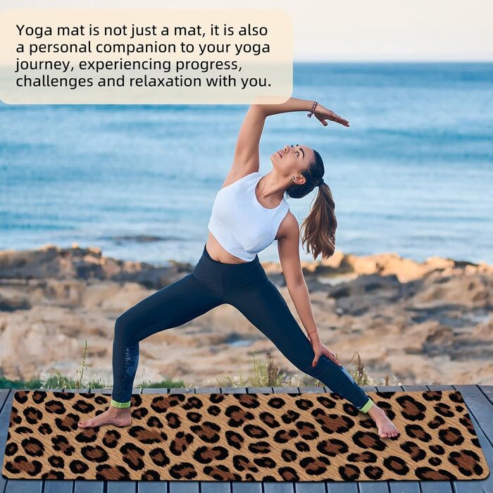 Йога мат Haquno Extra dicke 6 мм - неслизька тренувальна килимок для HIIT, Pilates, дому та з безкоштовним ремінцем для перенесення. Чорний (Леопардовий принт)