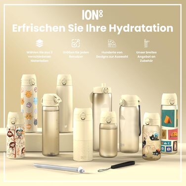 Ion8 Tritan пляшка для води, 500 мл, рожева, без BPA, з клапаном, для спорту, зручна, легко мити