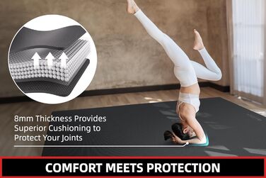 Фітнес-мат GymCope XXL, нековзкий, 183x122 см, 8 мм, PVC, чорний – килимок для йоги, пілатесу та гімнастики, зносостійкий, для спорту вдома та в залі