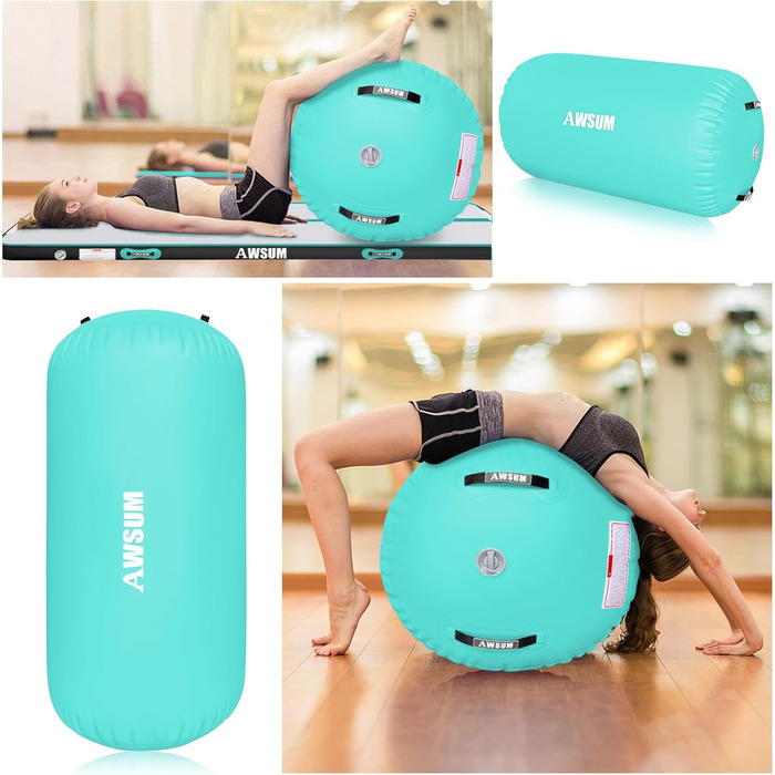 AWSUM Гімнастичний надувний мат для гімнастики з повітряним трекінгом, надувний, 300x100x10 см та 100x60 см, м'ятно-зелений+чорний, з насосом