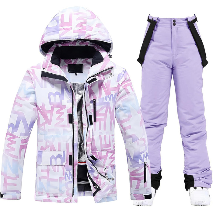 Жіночий комплект гірськолижний: куртка та штани ASOGO. Водонепроникний, дихаючий, вітрозахисний. Знімний капюшон. Для катання на лижах та сноуборді. Розмір L, колір: фіолетовий