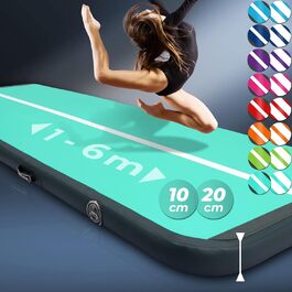 Гімнастичний надувний мат VENDOMNIA Airtrack 300x100x20 см, м'ятно-сірий, з електричною помпою та сумкою, для фітнесу, йоги, спорту, тренувань