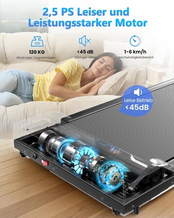 Біговий тренажер для дому з нахилом, Walking Pad з регулюванням 7°, потужність 2.5 PS, пульт керування та LED-дисплей, швидкість 1-6 км/год, стіл для офісу/дому, вантажопідйомність 120 кг, колір: темно-сірий