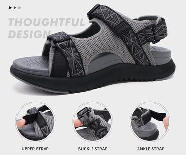 Чоловічі сандалії ONCAI Wandersandalen: сірі сандалії для піших прогулянок, пляжу та водних видів спорту з регульованими ремінцями, розмір 48 EU