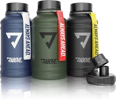 Пляшка для води з нержавіючої сталі ABOVE 1.3/2.2 л, BPA Free, для спорту, фітнесу та активного відпочинку, олива-червона, не термос
