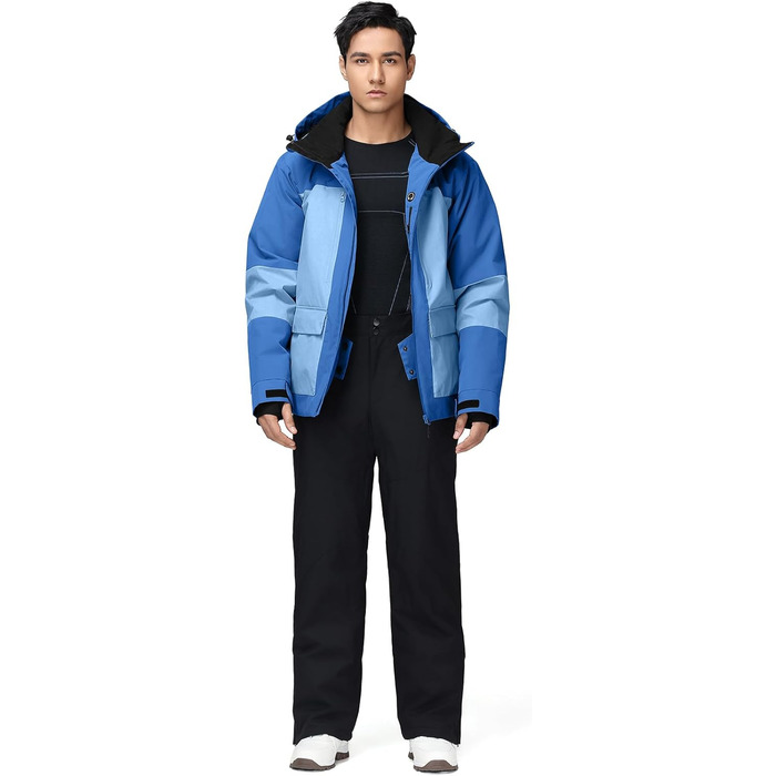 Комплект гірськолижний чоловічий HOTIAN: куртка та штани, водонепроникний, дихаючий, знімний капюшон, для сноуборду та гірських лиж (XXL, BU+BK)