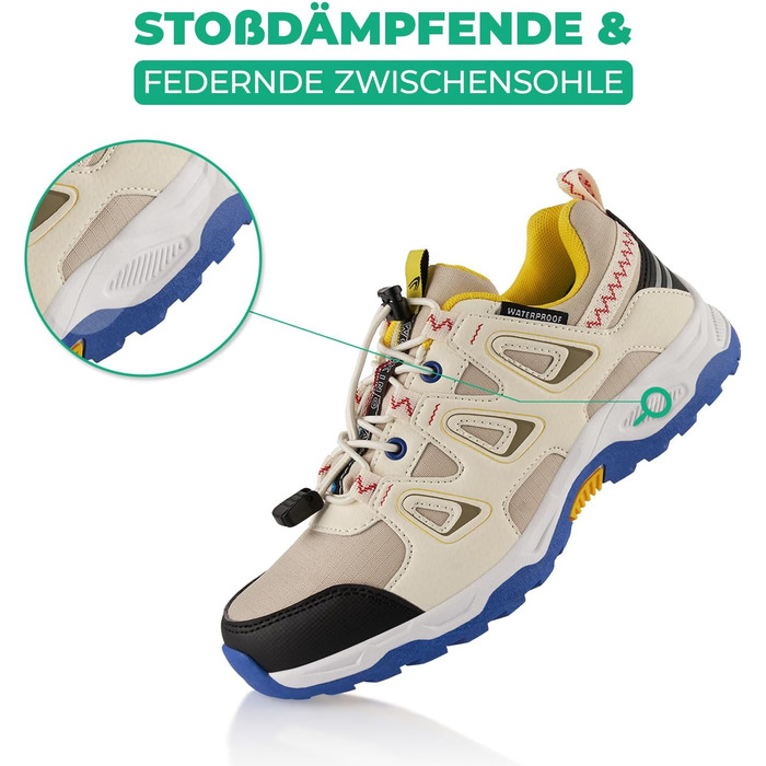 Водонепроникні трекінгові черевики для жінок та чоловіків. Трекінгові, туристичні черевики для хайкінгу (46 EU, Бежевий, Синій)