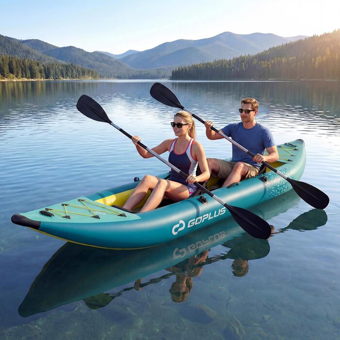 Надувний каяк COSTWAY для 2 осіб з алюмінієвими веслами, EVA-сидінням, насосом та ремкомплектом, сумка, 230 кг, блакитний