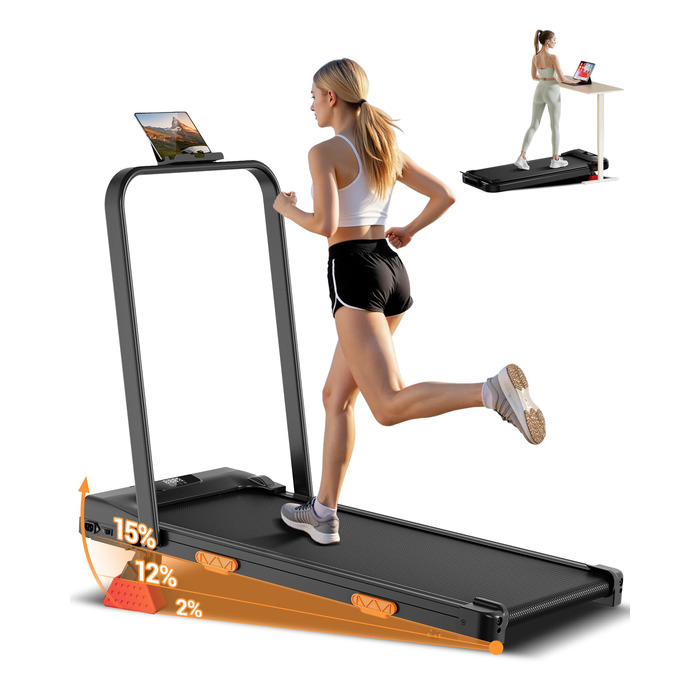 Бігова доріжка для дому складана Laufband, з кутом нахилу 15%, Walking Pad до 159 кг, надтихий мотор