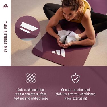 Килимок для фітнесу Adidas для дому - антиковзаюча тренувальна килимок для гімнастики, вправ на підлозі та спортзалу. Доступний у двох розмірах з товщиною 7 мм та 10 мм, колір маррон (7 мм)