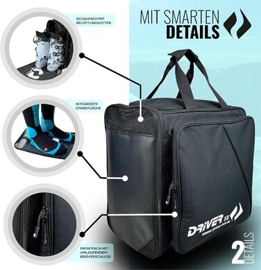 Рюкзак для лижних черевиків Driver13 з відділенням для шолома. Підходить для лиж, сноуборду, роликів та чоботів. Оригінальний рюкзак з 2007 року, чорний.