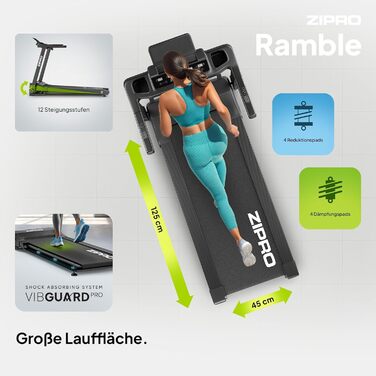 Біговий тренажер ZIPRO Klappbar: 1-16 км/год, 12 рівнів нахилу, LED-дисплей, компактний та тихий, з додатком