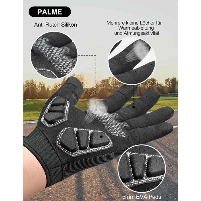 Велосипедні рукавички KUTOOK: антиковзаючі, амортизуючі, з підтримкою сенсорного екрану. Ідеально для MTB, шосе, гонок, даунхілу та хайкінгу (Чорний, L)