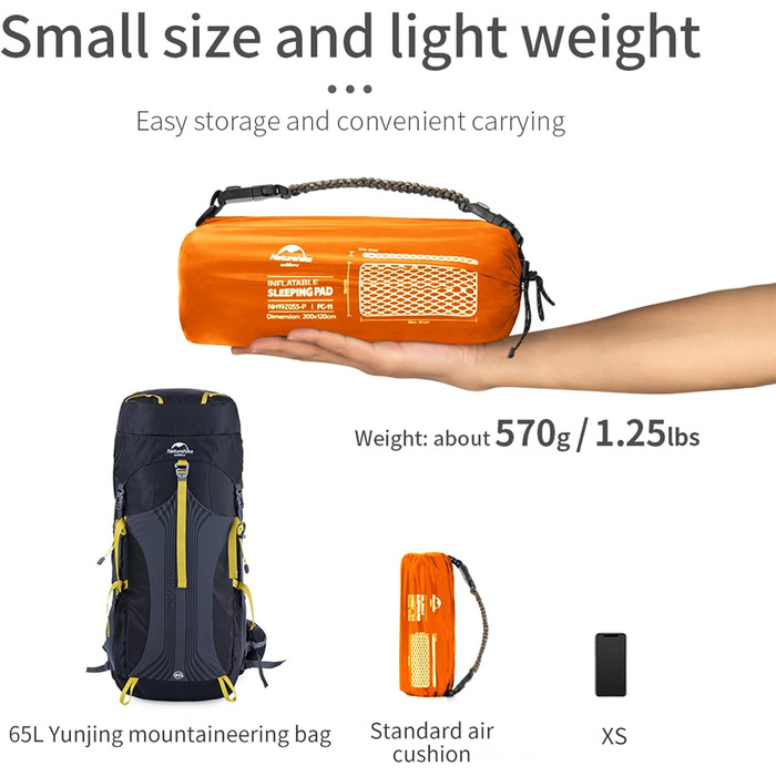 Naturehike Ultraleichte Isomatte - Килимок для сну надувний, 6.5 см, для кемпінгу та піших прогулянок (Orange)