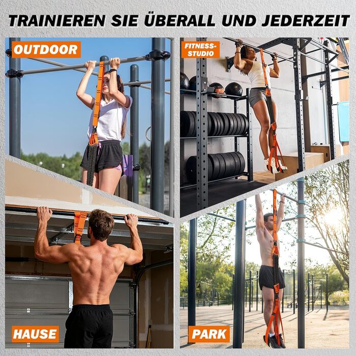 Смуги опору для підтягувань Klimmzughilfe, 50-350lbs, регульований опір та висота, з підставкою для ніг, помаранчеві