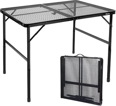 Складаний столик для кемпінгу Eaststorm 60x40 см з металевою сіткою, 2 рівня висоти, для відпочинку на природі, грилю та саду (чорно-сірий, 120x60 см)