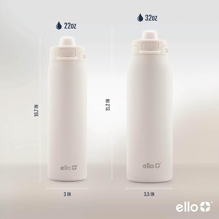 Термос-бутилка Ello Pop & Fill 950 мл із нержавіючої сталі, кремова, подвійні стінки, вакуумна ізоляція, швидке наповнення, герметична, багаторазова, BPA-free