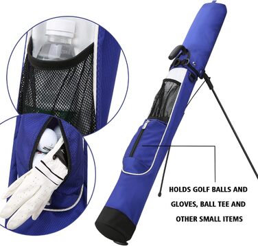 Сумка для гольфу PGM - Легка сумка з ременем та стійкою – Зручна та міцна сумка для гольфу – Сумка-стійка для гольфу для тренувального поля, кортів Par 3 та Executive – Гольф-сумка Gun Bag 2.0 (Blau)