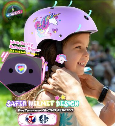 Дитячий шолом Einhorn для дівчаток з наколінниками. Захист для роликів, скейта, велосипеда. Розмір S (3-6 років).