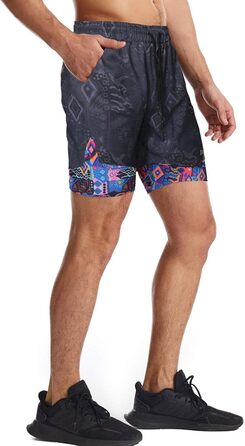 Чоловічі спортивні шорти 2-в-1 для бігу, тренувань та активного відпочинку (L, чорний камуфляж з квітковим підкладом)