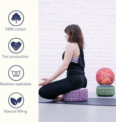 Медитаційна подушка для йоги Chakra Style 15 см, фіолетова, з чохлом, наповнювач – органічне лушпиння гречки, знімний чохол, сидіння для йоги та медитації