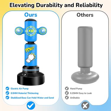 Дитячий боксерський мішок на 360° з підставкою 165 см, комплект з боксерськими рукавичками та електричним насосом, для дітей 6-14 років, ідеальний подарунок для карате