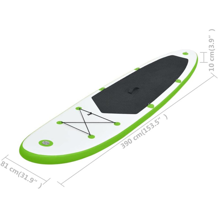Набір надувної SUP-дошки для плавання vidaXL 390x81x10 см, зелена, з веслом