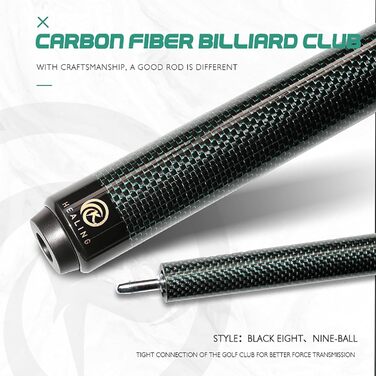 Кю Billardqueue KHEALING з карбону, 58 дюймів, 1/2-дюймова структура, 3-зубчастий з'єднувальний елемент, 12.4 мм наконечник, 540-567 г, для професійних гравців у більярд (зелений)