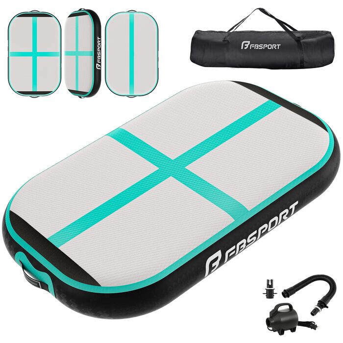 Airtrack FBSPORT 60x100x10 см: Гімнастичний мат, килимок для акробатики, йоги та тренувань з насосом і сумкою