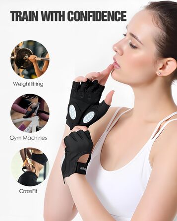Тренувальні рукавички для чоловіків та жінок – фітнес рукавички для залу, важкої атлетики, кросфіту, силового спорту, спорту та тренувань. Рукавички з антиковзкими силіконовими точками та підкладкою на долоні. Розмір M: 18–19.5 см (Чорний), L: 19.5–21.5 с
