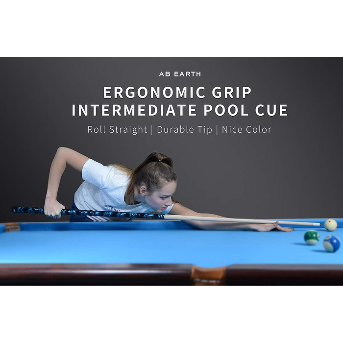 Набір для більярду AB Earth Pool-Queue-Stick з ергономічним дизайном, 13 мм, 147,3 см, з підвісною ручкою, дерев'яний (ахове дерево), з кейсом, 18 oz