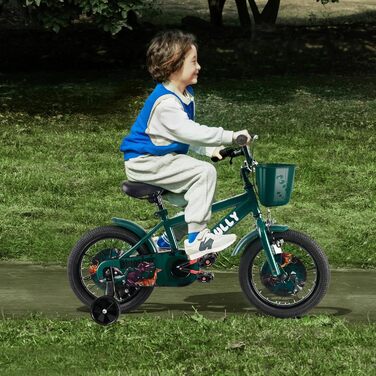 Дитяче велосипед RULLY Динозавр для хлопчиків 2-7 років, 12/14/16 дюймів, BMX, з додатковими колесами, зелений