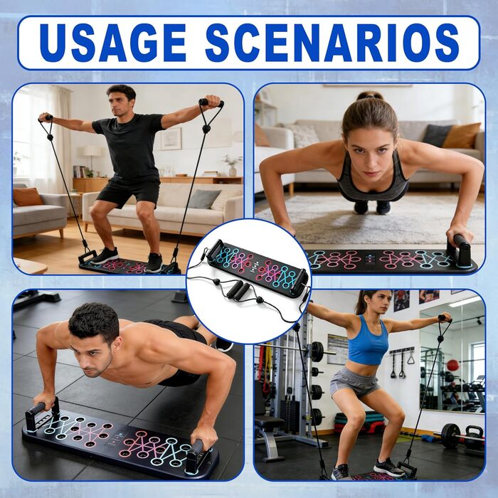 Преміум набір для віджимань 12-в-1 Push Up Board: інноваційна складана дошка для віджимань з регульованими ручками та 2 еластичними стрічками для тренувань вдома та нарощування м'язів