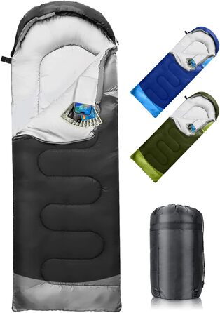 Сплячий мішок 3-4 сезони, водонепроникний, ультралегкий, для дорослих та дітей, з внутрішньою кишенею, 220*75см (зелений/чорний)