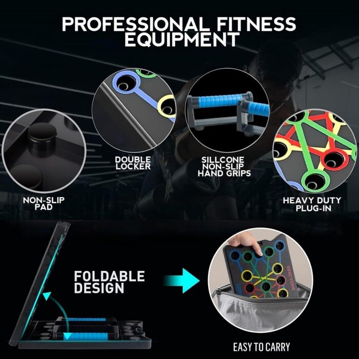 Лежанка для віджимань 24 в 1, складана, з ручками для тренування м'язів. Підходить для чоловіків та жінок (Чорний)