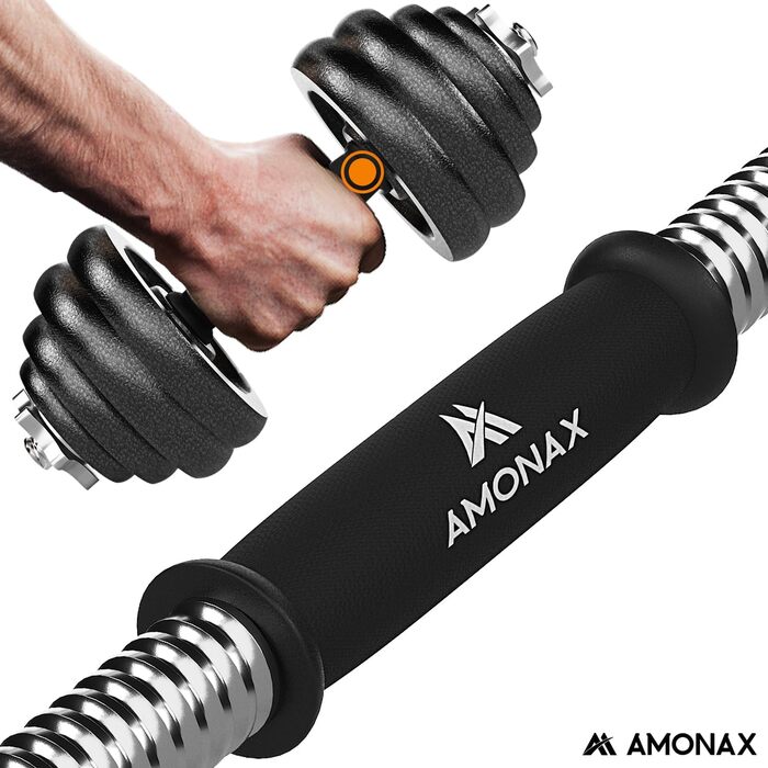 Amonax Регульовані гантелі 15/20/30 кг, набір з гантелями та штангою, чавунні гирі для чоловіків і жінок, тренажер для силових вправ вдома та у спортзалі, чорні, 30 кг