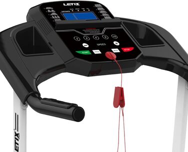 Електричний біговий тренажер з пульсометром та LCD-дисплеєм, керування через додаток (таблетка, смартфон), складаний, для дому (білий/чорний)