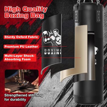 Боксерський мішок Qoosea для дорослих, 4 фути, 17oz, з рукавичками та підвісом, для кікбоксингу, карате, MMA, тренувань