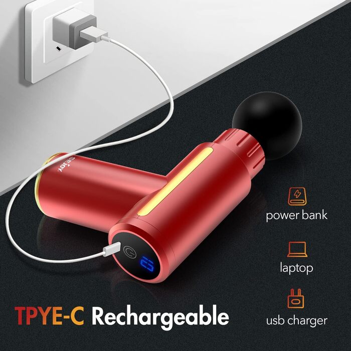 Масажний пістолет Sejoy для глибоких тканин, 10 швидкостей, USB зарядка, портативний, перкусійний, ультракомпактний і тихий, для масажу м'язів вдома, у спортзалі та на вулиці